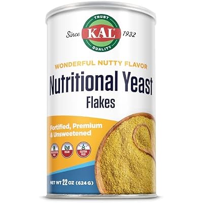 KAL Nutritional Yeast Flakes, Fortified with B12, Folic Acid & Other B Vitamins, Unsweetened, Great Nutty Flavor, Vegan & Gluten Free, Made in the USA, 62 Servings, 22oz