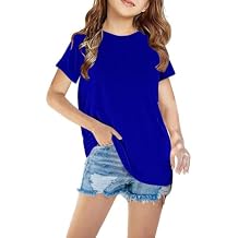 Casual Shirts for Girls Short Sleeve Solid Crewneck Tops 2025 Summer Basic T-Shirts Kids Cute Tunic Tops