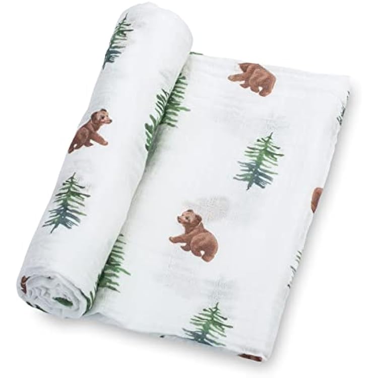 LollyBanks Swaddle Blanket, 100% Cotton Muslin Swaddle Blankets for Boys and Girls, Large 47 x 47 Inches Newborn Swaddle Receiving Blanket, Breathable Baby Blanket, Registry Baby Bear Cub Theme