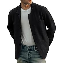 Men's Notched Lapel Single Breasted Cardigan Fashion Stand Collar Knitting Coat Soft Button Down Overshirt Coat