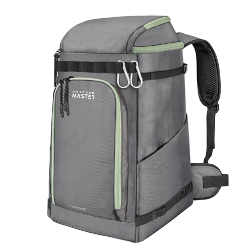 OutdoorMaster Ski Boot Bag, 65L Snowboard Boots Travel Backpack for Helmet, Ski Shoes, Goggles, Gloves and Accessories, Waterproof Exterior & Bottom