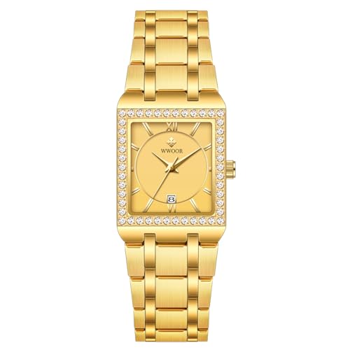 WWOOR Womens Fashion Bracelet Watch Diamond Female Watches Waterproof Calendar Stainless Steel Analog Quartz Wrist Watch