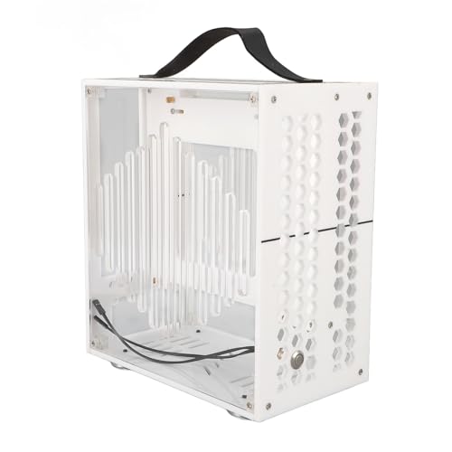 23x20.5x12cm Miniature ITX PC Case, Clear Arcylic PC Case Portable DIY Desktop Computer Case 360 Degree Open Hollow Airflow Case, Miniature ITX Desktop Computer Case White