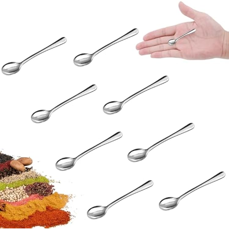 Small Spoons Mini Set - 8 Pcs Tiny Stainless Steel Spoons for Spices, Salt, Sugar, Pepper, and Honey - Food-Grade 304 Mini Condiment Scoops8 Pcs 2.87 IN Small