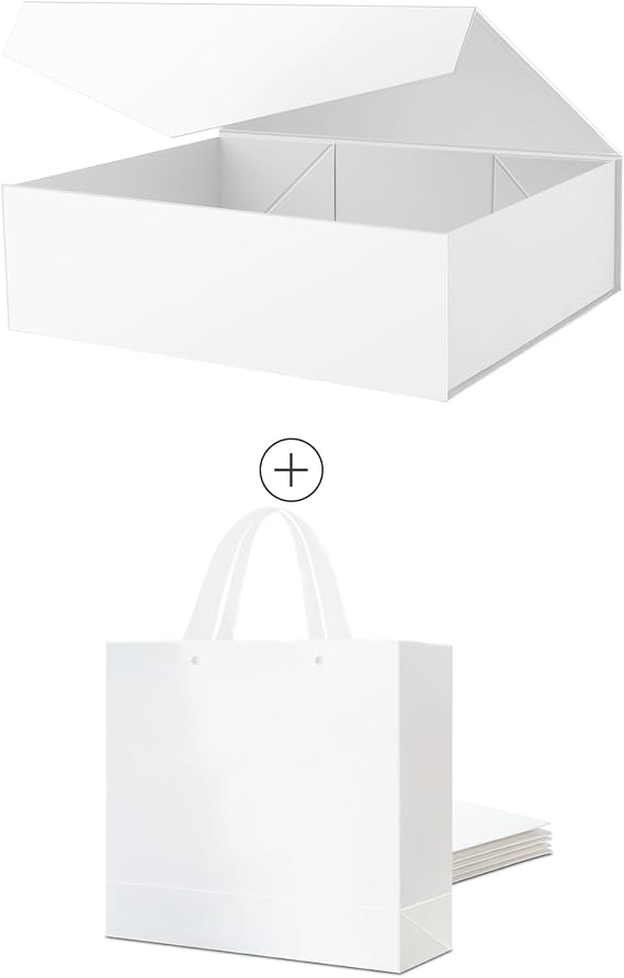 PACKHOME 1 Extra Large Gift Box 17x14.5x5.5 Inches, 6 Extra Large Gift Bags 17.5x6x16 Inches (White)