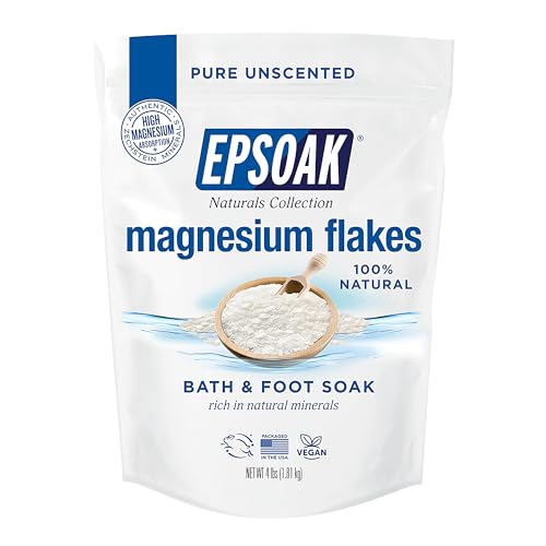 Epsoak Magnesium Flakes 4 lb. Magnesium Sulfate USP. Resealable Epsom Salt Bag Unscented, Made in The USA, Cruelty-Free Certified