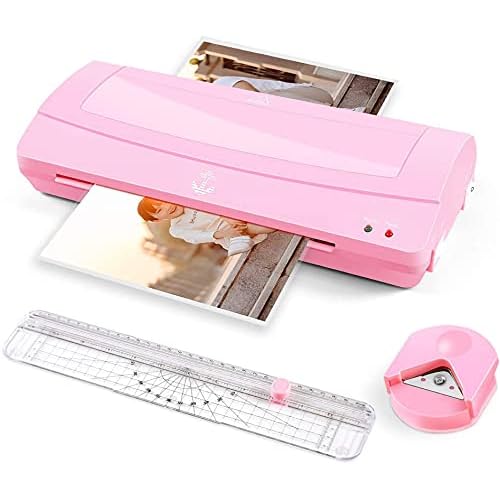 Thermal Laminator Machine, 12 inches Wide A3 A4 A6, Never Jam Technology, with Paper Trimmer, Corner Rounder, 2 Roller System, Pink