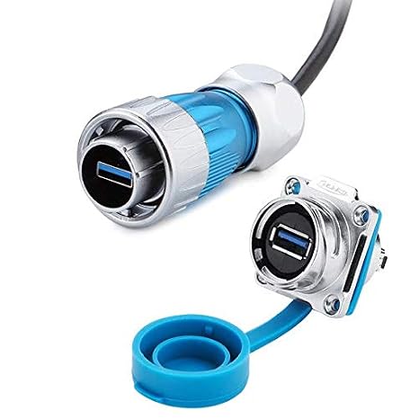 CNLINKO USB 3.0 Type A Industrial Circular Connector, Male Plug & Female Panel Mount Receptacles Socket, Plug with 20 inches Cable, Outdoor Waterproof IP67, Data + Power, Zinc Alloy Metal, Heavy Duty