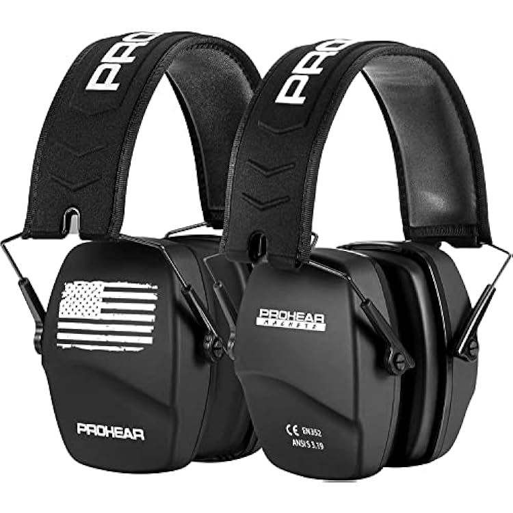 PROHEAR 016 2-Pair Shooting Ear Protection Safety Earmuffs, NRR 28dB Noise Reduction Slim Passive Hearing Protector with Low-Profile Earcups, Compact Foldable Muffs for Gun Range, Hunting