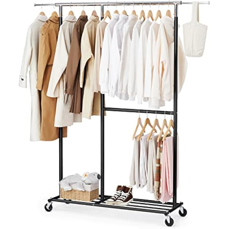 HOKEEPER Hanger Rack, Pipe Hanger Rack, Load Capacity 330.7 lbs 150 kg, Commercial Use, Large Capacity, Storage Rack, Clothes Drying, Stand, Clothes Hanger, Clothes Storage, Shelf Included, Adjustable Height