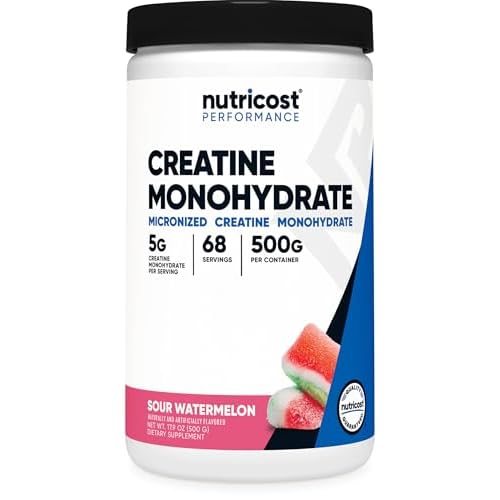 Nutricost Creatine Monohydrate Powder Sour Watermelon, 500 Gram - Micronized Creatine Supplement, Vegan, GMO-Free, Gluten-Free, 68 Servings