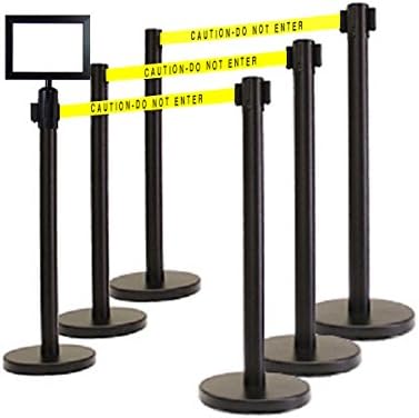 Retractable Stanchion, 6 Posts + Signframe, 36" Ht, 78" Caution Belt + Wall Bracket