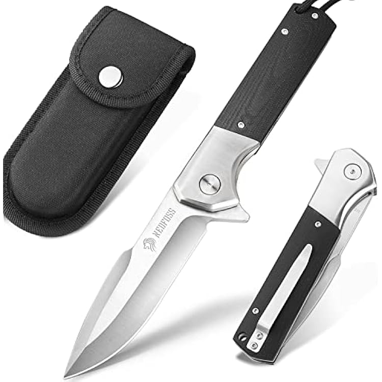 NedFoss BEAST Pocket Knife for Men, 4 inch D2 Steel Blade Folding Knife with Clip, G10 Handle, Safety Liner Lock, Heavy Duty Tactical Knife for Hiking Camping Gifts for Men Women
