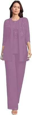 3 Pieces Mother of The Bride Pant Suits with Sequins Dressy Formal Outfit Wedding Guest Dresses