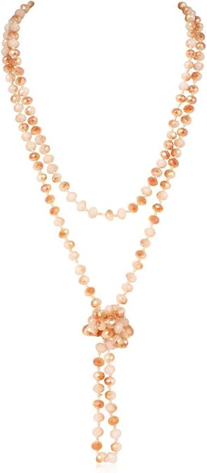 Hand Knotted Beads Endless Long Statement Necklace - Handmade Versatile Beaded Strand Lariat Multi Layer Infinity Wrap 60" Sparkly Faceted Crystal Rondelle, Faux Pearl