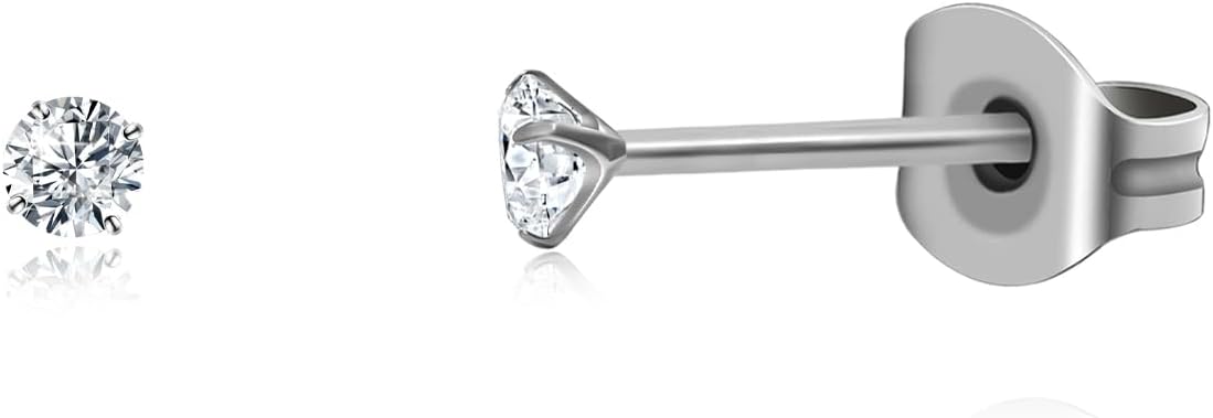 TGNEL Titanium Earrings Cubic Zirconia Stud Earring for Women, 2mm-6mm CZ Implant Grade Titanium Stud Earrings for Sensitive Ears