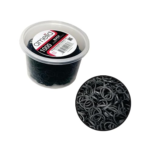 Amelia Beauty 1000 Count Small Rubber Bands for Hair 12 Black- Made in USA - Recloseable Container - Mini Hair Elastics for Braids, Ponytails, Cornrows & Twists Strong Hold Ponytail Holders