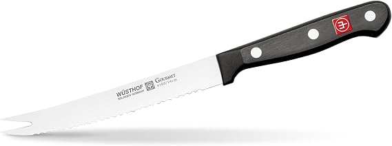 WUSTHOF Gourmet Five Inch Tomato Knife | 5" Tomato Knife with Serrated Edge | Precise Laser Cut High Carbon Stainless Steel Serrated Utility Knife Model 4105-7