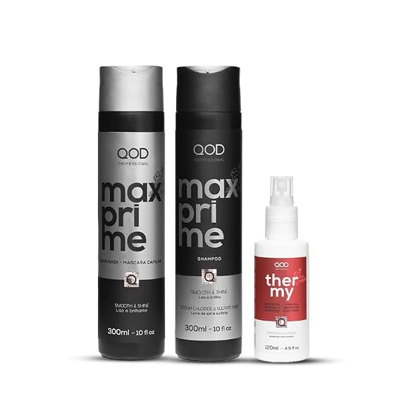 QOD PRO Max Prime Hair Set Shampoo,After Straightening Mask & Thermy Heat Protector, Long-Lasting Smooth Effect, Anti-Frizz & Thermal Protection, Total 720ml / 24.4 fl.oz