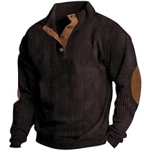 AMOMA Men's Casual Stand Collar Long Sleeve Corduroy Henley Polo Shirt Button Down Waffle Pullover Tops(L,DarkGreen), Large