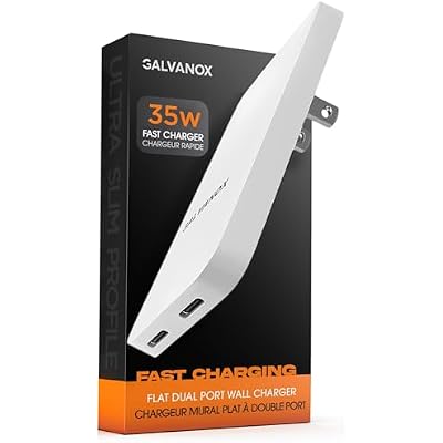 Galvanox Dual USB-C Flat Wall Charger - Super Fast Charging 35W Ultra Slim Outlet Plug, Multi Port Type C for iPhone 1617 Pro Max and Samsung Galaxy Phones White