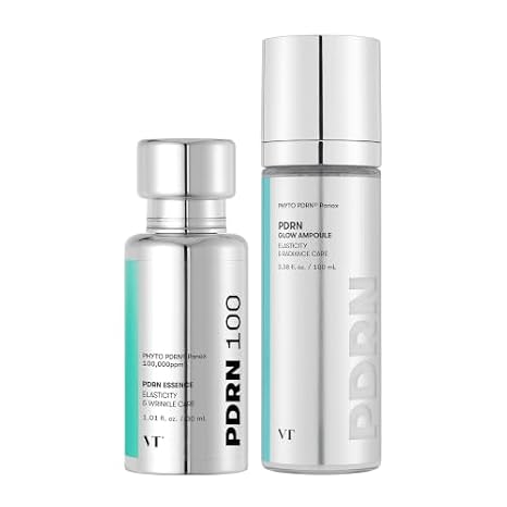 VT COSMETICS Bundle PDRN 100 Essence & PDRN Glow Ampoule, Glow Serum & Facial Mist Spray, Wrinkle Care, Firming & Anti-Aging, Hydrating, Skin Restoration, For Dry & Sensitive Skin, Korean Skin, Gift