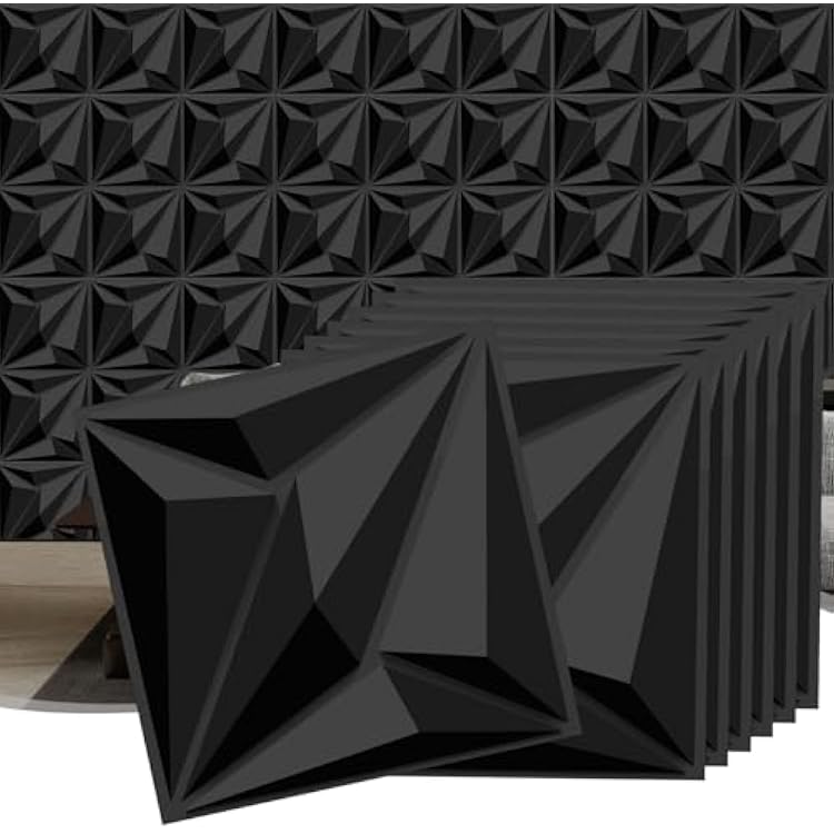Decorative 3D Wall Panels, 33 Pack Textured PVC Tiles 12x12 Inch, Black - Covers 33 Sq Ft, Modern Wall Art for TV Wall & Game Room, Waterproof & Cuttable Glue Required
