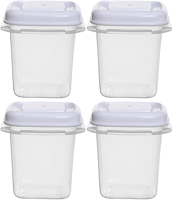 Concept4u 4 x Clear Food Containers with White Air Tight Lid 125ml Square Plastic Food Storer Freezer & Microwave Safe Reusable Ideal for Home, Kitchen & Pantry, Storage