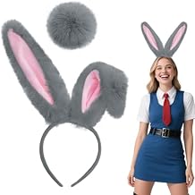 Bunny Ears Headband and Tail for Women Adult Bunny Costume, Bendable Rabbit Ears for Halloween Bunny Costumes