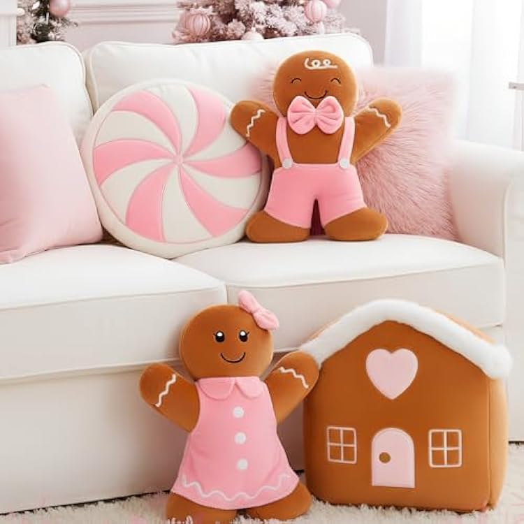 Poen 4 Pcs Christmas Gingerbread Plush Throw Pillows 10 Inches Gingerbread Man Throw Pillow Xmas Decor Gifts for Christmas Stuffed Gift for Family Friends Cute Style