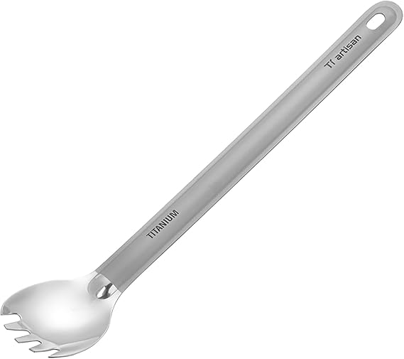 Titanium Spork with Long Handle 8.5inch, Camping Titanium Spoon with Polished Bowl for Backpacking Picnic Travel Hiking (Spork (Ta8121P))