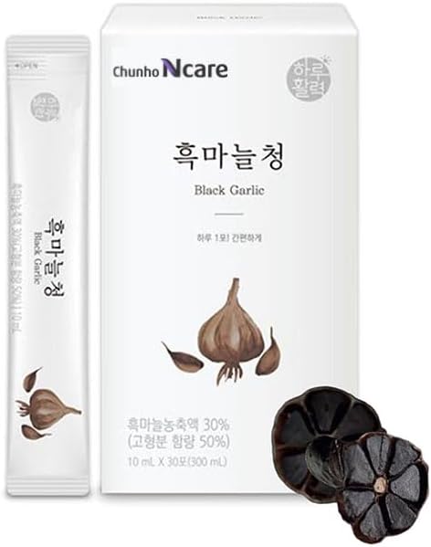 Korean Black Garlic Juice 100% Korean-Grown Aged Garlic with 9 Herbal Ingredients & Honey, No Additives, Easy-Cut Stick Pouch, HACCP Certified (10ml 30 Sticks)