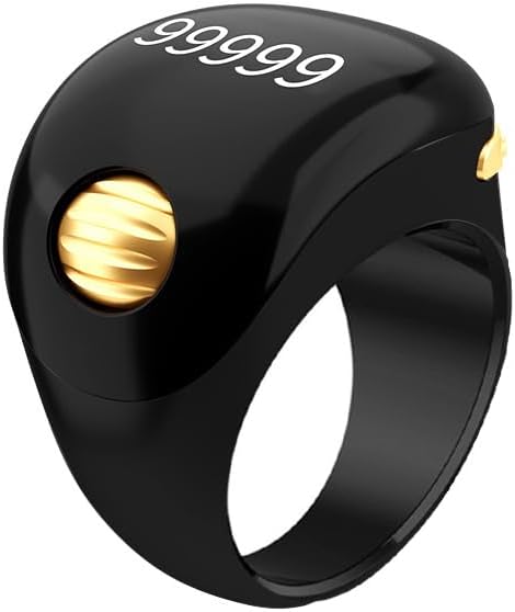 Golden Bead Prayer Tasbih Smart Ring, Tasbeeh Counters, Electronic Rosary, Forgiveness ring, Eid al-Fitr Eid al-Adha Ramadan Gift for Men Women Devout Person, iqibla zikr (Black)