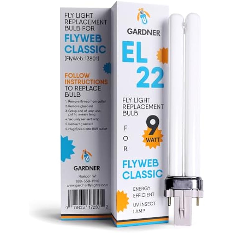 Gardner EL-22 FlyWeb Classic Fly Light Replacement Bulb, Fly Light for Indoors, Fly Web Light Lamp Replacement, UV Insect Light Traps, 9 Watt - Non-Zapper Insect Solution