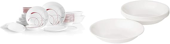 Corelle Vitrelle 78-Piece Service for 12 Dinnerware Set, Triple Layer Glass and Chip Resistant, Lightweight Round & Vitrelle 6-Piece Bowl Set, Triple Layer Glass and Chip Resistant, 20-Oz