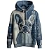 Denim Dog Print Art Casual Hoodie Vintage Patchwork Dog Cute Animal Lover Long Sleeve Tops