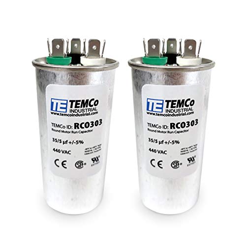 2 Pack TEMCo 355 uF Dual Run Capacitor CBB65, 355 MFD, 440V, Round, 5060Hz | for HVAC AC Fan, Motor, Blower Applications
