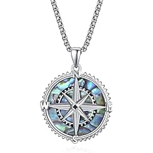 KINGWHYTE Compass Necklace for Men Women 925 Sterling Silver Abalone Compass Pendant Graduation Jewelry Inspirational Gifts with Stainless Steel Pearl Chain-22+2inch(60cm)