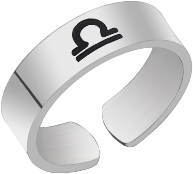 Zodiac Sign Adjustable Rings Stainless Steel Engraved Astrology Ring Constellation Ring Horoscope Ring Birthday Gift