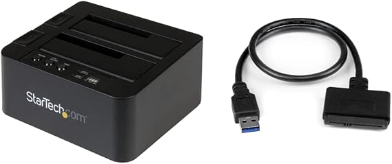 Standalone Hard Drive Duplicator, Dual Bay HDD/SSD Cloner/Copier, USB 3.1 (10Gbps) & com SATA to USB Cable - USB 3.0 to 2.5 SATA III Hard Drive Adapter