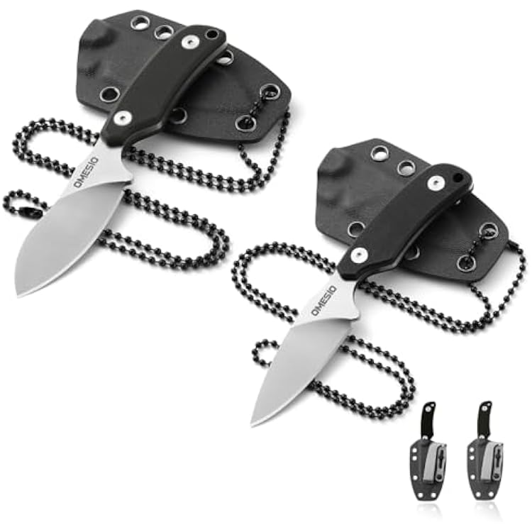 Omesio 2 x Compact neck knife, 5.82 Neck Knife with Sheath and Necklace, D2 Steel G10 Handle, Fixed Blade Knife for EDC, Hiking, Camping
