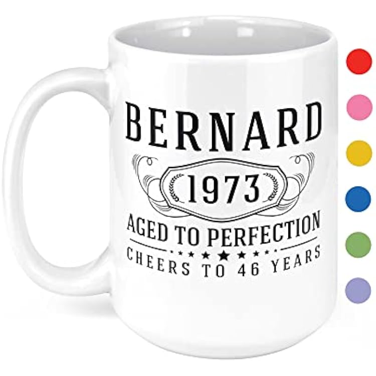 Personalized Birthday Ceramic 15oz White Coffee Mug with Custom Text and Name Initials DYE, Bernard, Taza para Cafe Personalizadas, Customized with Back Options, Custom Gifts Men, Gifts for Women