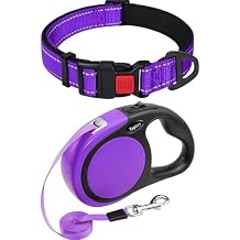 Taglory 10"-16" inches Dog Collar and 16FT Retractable Dog Leash Set, No Tangle Dog Leash Retractable, Adjustable Reflective Dog Collar with Safety Locking Buckle for Small Dogs