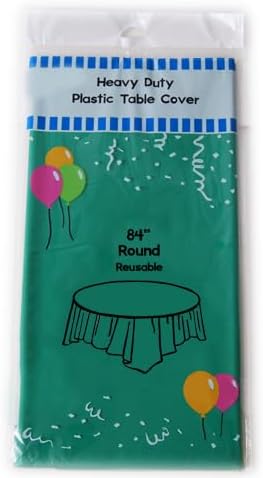 (12-Pack) Emerald Green (Round) Plastic Table Covers 84"D Tablecloth (Reusable)