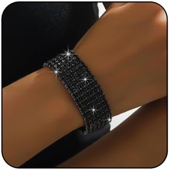 Rhinestone Stretch Bracelets for Women Sparkling Crystal Bridal Wedding Strand Tennis Bracelet Elegant Gold Silver Black Cubic Zirconia Multi Layer Bracelet Ball Banquet Party Jewelry