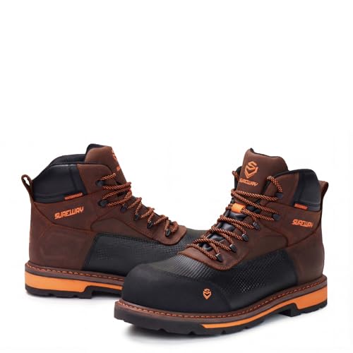 SUREWAY Mens 6 SoftComposite Toe Heavy Duty Waterproof Work Boot GoodyearWelt OilSlip Resistant Dual-Density Comfortable Outsole Crazy Horse Leather EH Construction Industrial Safety Work Boots