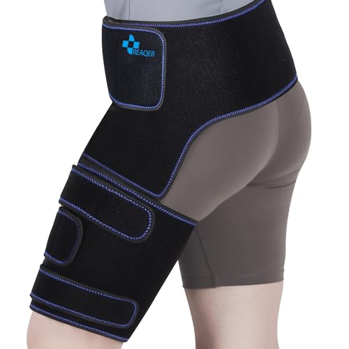 REAQER Hip Thigh Support Brace Groin Compression Wrap for Men & Women sciatica pain relief brace Hamstring Injury Recovery and Rehab Fits Left Legs