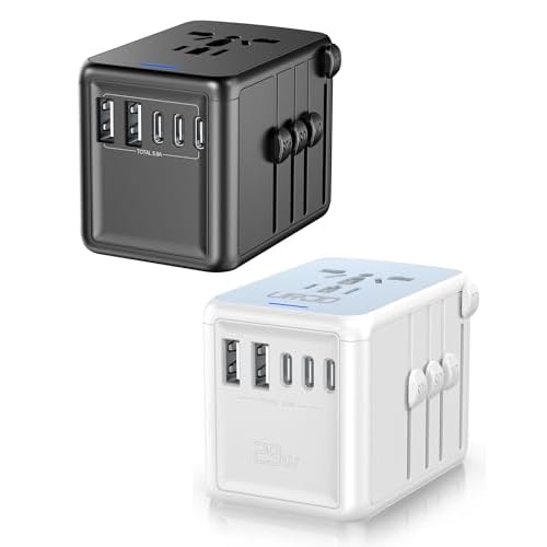 Universal Travel Adapter Offers 5.8A 3X 3.0A USB-C Ports, 2X 2.4A USB-A Ports and Multi AC Outlet, All-in-One International Power Plug Adaptor Worldwide Charger for EU US UK AU 200 Countries