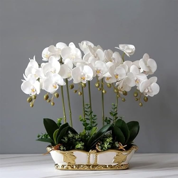 Artificial Flowers Flowers Artificial Artificial Flowers Flowers with Ceramic Vase Artificial Flower 43cm Fake Floral PU Artificial Orchid Modern Faux O White