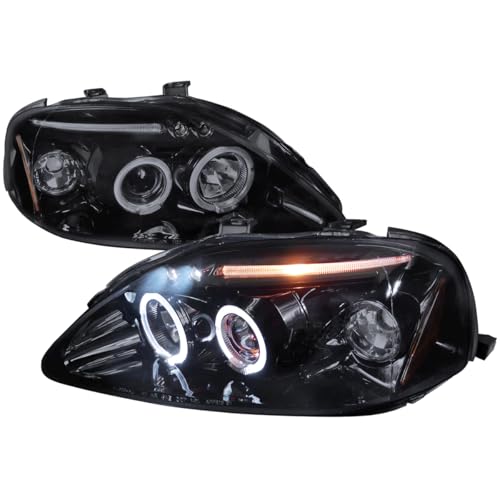 Dual Halo Projector Headlights Black HousingSmoke Lens Made for and Compatible with 1999-2000 Honda Civic
